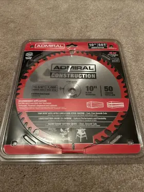 62722 Admiral 10 Inch 50t Combination Circular Saw Blade With Nitro Shield Coating New