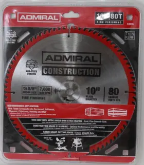 62724 Admiral Industrial 10 Inch 80t Circular Saw Blade Nitro Shield - Fine Finishing