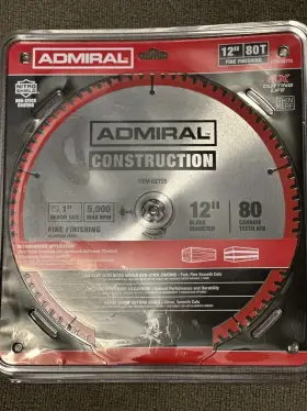 62725 Admiral Construction 12 Inch Fine Finish 80 Tooth Blade #62725 New Sealed