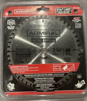 62736 Admiral 7-1/4 Inch 48t Metal Cutting Circular Saw Blade Arbor Size 5/8