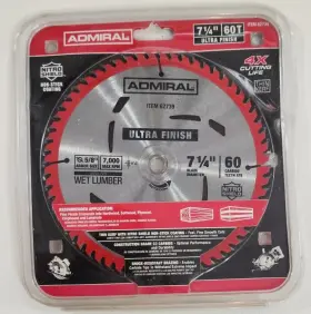 62739 Admiral 7-1/4 Inch Ultra Finish Saw Blade Wet Lumber Item New Read