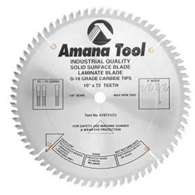 610721 Amana Tool 738685617212 Carbide Tipped Solid Surface 10 Inch Dia X 72t Mtc Deg 5/8 Bore