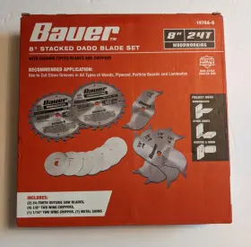 57106 Bauer 8 Inch Stacked Dado Blade Set With Carbide Tipped Blades And Chippers