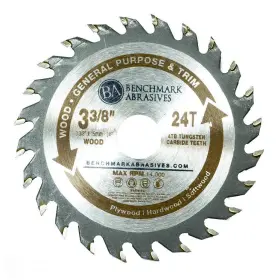 Benchmark Abrasives 752830578647 3-3/8 Inch 24 Tooth Tct Wood Cutting Saw Blade For General Purpose And Tri