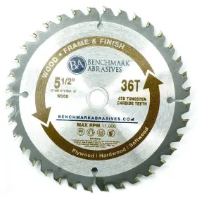 Benchmark Abrasives 752830579248 51/2 Inch 36 Tooth Tct Wood Cutting Saw Blade For General Purpose And Trimming