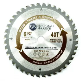 Benchmark Abrasives 752830579446 Tct 6 1/2 Inch Circular Saw Blade Tungsten Carbide Tipped For Cutting Plywo