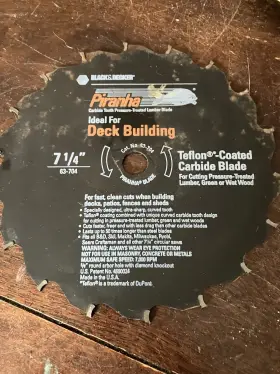 63-704 Black Decker And 7 1/4 Inch Piranha Teflon Coated Carbide Tooth Saw Blade