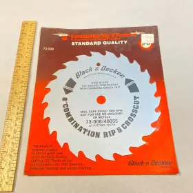 73-008 Black Decker And 8 Inch Saw Blade Rip Crosscut #73-008 Usa