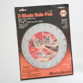 73-300 Black Decker And 7 1/4 Inch Circular Saw Crosscut Plywood Rip Usa 3 Blade Pack