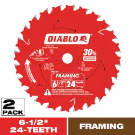 312092037 Branded Diablo Framing Circular Saw Blade 6-1/2 In X 24 Tooth 2 Pack Wood Blades
