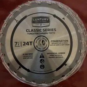 09107 Century Carbide 7-1/4 Inch 24t Circular Saw Blade