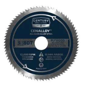 Century Drill & Tool 081838082369 And 08236 Cenalloy Plywood Circular Saw Blade 3-3/8 Inch By 80t