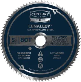 Century Drill & Tool 081838082536 And 08253 Cenalloy Plywood Circular 5-1/2 Inch By 80t Black