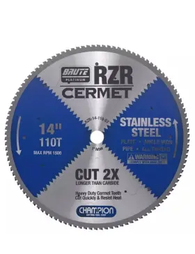 Rzr-14-110-st Champion Cutting Tool Cermet Tipped Circular Saw Blade 14 Inch Stainless Steel