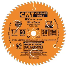 P07060 Cmt 664252036615 Itk Plus Ultra Finish Saw Blade 7-1/4 X 60 Teeth 10 Atb Shear With