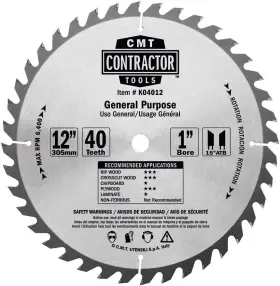 K04012 Cmt Itk Contractor General Purpose Circular Saw Blade 12 Inch X 40 Teeth