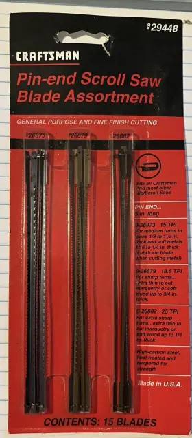 929448 Craftsman 29448 Sears Pin End Scroll Saw Blades Assortment 15-5 Inch New Sealed Pkg