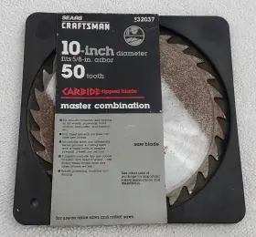 32037 Craftsman Vintage Sears 10 Inch 50 Tooth Carbide Tipped Blade Saw Usa