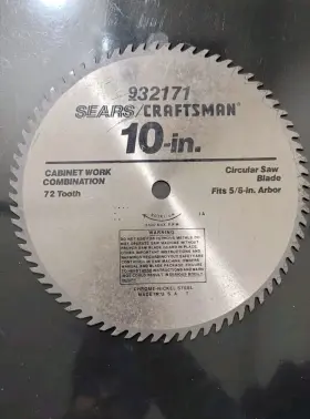 932171 Craftsman 10 Inch Circular Table Saw Blade 72 Tooth