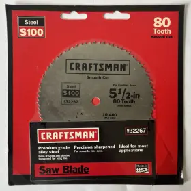 932267 Craftsman Circular Cordless Saw Blade 5 1/2 Smooth Cut 80 Tooth 10mm Steel S100