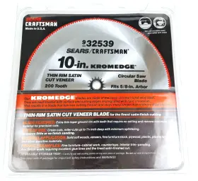 932539 Craftsman Kromedge 10 Inch Satin Cut Vaneer Chrome Nickel Saw Blade 200 T Usa