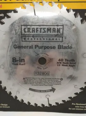 932806 Craftsman 8 Inch X 40 Teeth General Purpose Carbide Tip Blade New