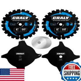 Craly B0dxpy1fnl 8 Inch Carbide Stacked Dado Blade Set 24 Teeth 5/8 Arbor Black Ice