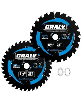 C052436-2 Craly 5-1/2 Inch 24&36 Teeth Wood Cutting Framing/fine Finish Circular Saw Blade