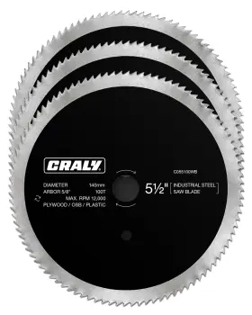 C055100wb-3 Craly 5-1/2 Inch 100 Teeth Circular Saw Blade 5/8 Arbor Thin Kerf For Cutti
