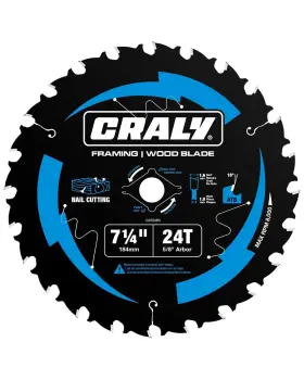 C0724fr Craly 7-1/4 Inch 24 Teeth Wood Cutting Framing Circular Saw Blade 5/8 Arbo