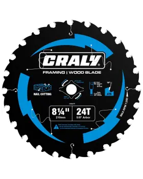 C0824fr Craly 8-1/4 Inch 24 Teeth Wood Cutting Framing Circular Saw Blade 5/8 Arbor