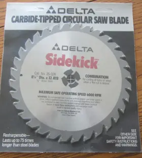 35-026 Delta Sidekick Carbide Tipped Circular Saw Blade 8 1/4 Inch