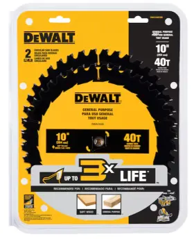 Dwa11040 Dewalt 2 New Large Saw Blades 10-in 40-tooth Rough Finish Tungsten Carbide Steel