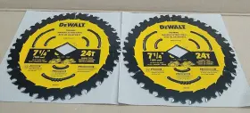 Dwa171424d Dewalt 2 Pk Carbide 7 1/4 Inch 24t Blade Diamond Arbor For Worm Dr. Saw