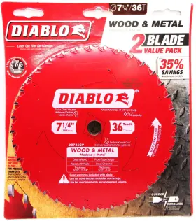 Diablo 008925146995 J D0736gpx2 7-1/4 Inch X 36-t Carbide Saw Blade For Wood And Metal 2 Pc