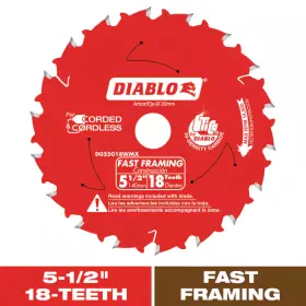 Diablo 313042582534 5-1/2 Inch X 18-tooth Fast Framing Circular Saw Blade With Bushings