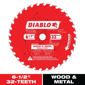Diablo 313042777763 6-1/2 Inch X 32-tooth Carbide Circular Saw Blade For Wood And Metal