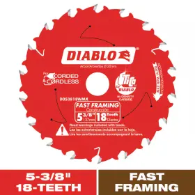 Diablo 313049827836 5-3/8 Inch X 18-teeth Fast Framing Circular Saw Blade For Wood