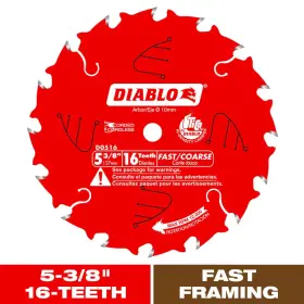 Diablo 313095081091 5-3/8 Inch X 16-teeth Fast Framing Trim Saw Blade For Wood