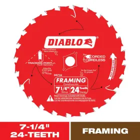 Diablo 445041441499 7-1/4 Inch 24t Framing Saw Blade For Wood Tracking Point Carbide Tip