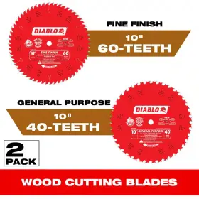 Diablo 711181939088 10 Inch X 40 Tooth General Purpose And 60 Fine Finish Saw Blade For Wood 2pcs