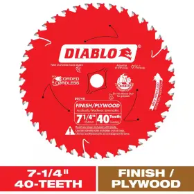 Diablo 744759609014 7-1/4in 40-tooth Finish Circular Saw Blade Wood Carbide Coated Sharp Cuts