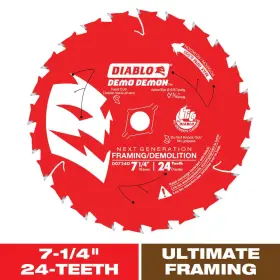 Diablo 744759634047 7-1/4 Inch 24-teeth Demo Demon Framing/demolition Circular Saw Blade For Wood