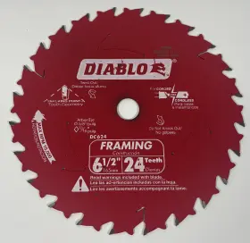 Do624 Diablo Cutting Saw Blade 6 1/2 Inch 24 Teeth Max Rpm 10 000 Stainless Steel