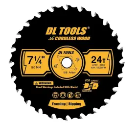 Dc001 Dl Tools Dltools Carbide-tipped Circular Saw Blade For Wood Cutting. 7-1/4 Inch 24t