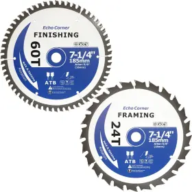 Ecdk185162460x1 Echo Corner 7-1/4 Inch Wood Cutting Ciruclar Saw Blades 24t/60t Ripping Blue