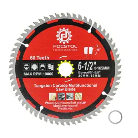 F1-o31165102 Focstol 6-1/2 Inch 60 Tooth Tct Wood Cutting Circular Saw Blade - 4/5 Arbor Sui