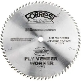 Pvw07q707100 Forrest 616576987470 Ply Veneer Worker 7 1/4-inch 70 Tooth Atb 3/32-inch Kerf Saw Bla