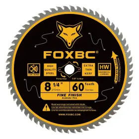 210-60t Foxbc 8-1/4 Inch Table Saw Blade 60 Tooth Fine Finish Wood Cutting Yellow