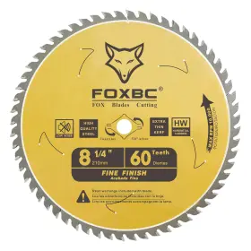 Foxbc 445016536557 8-1/4 Inch Table Saw Blade 60 Tooth Fine Finish Wood Cutting With 5/8 Arb